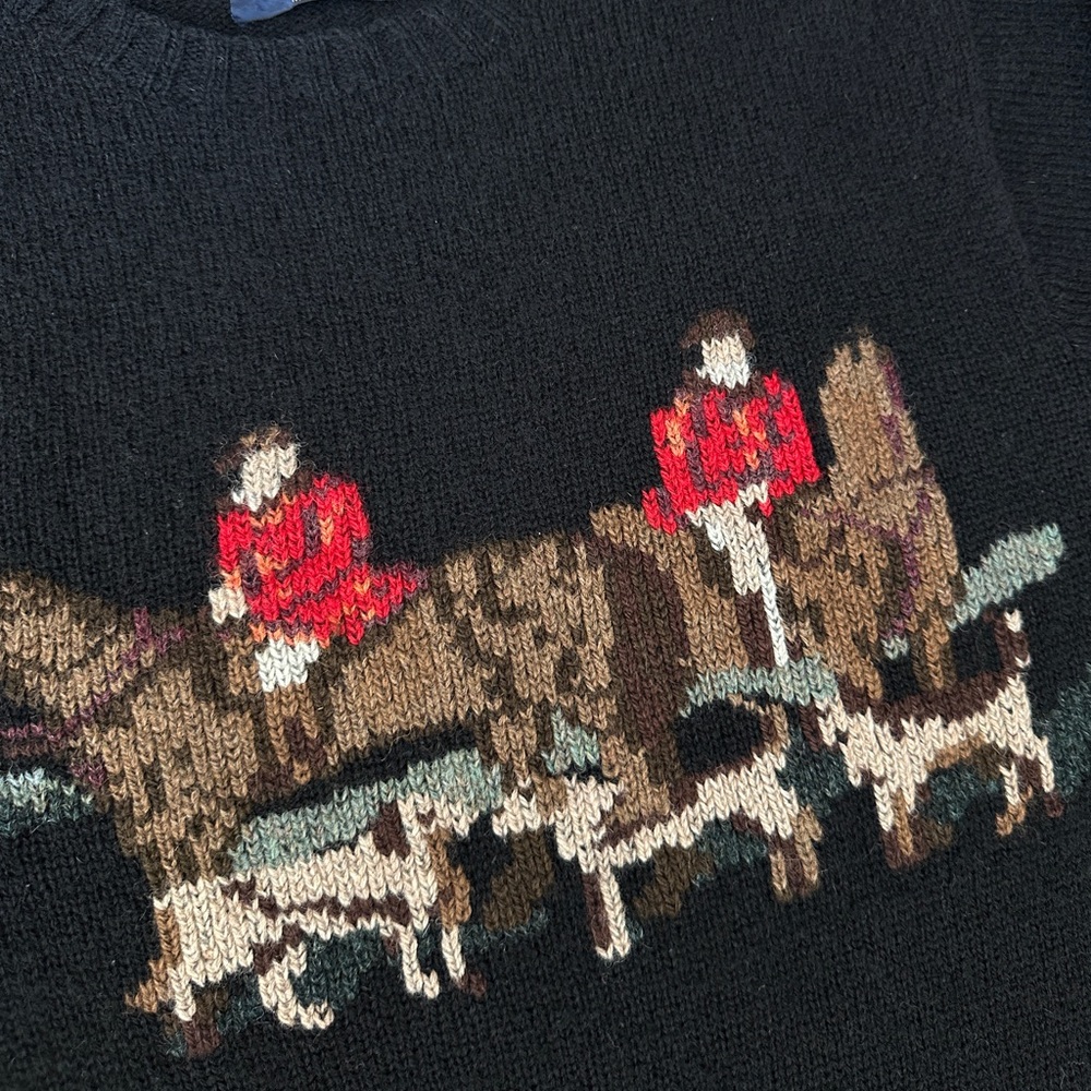 RARE - RALPH LAUREN Vtg Equestrian Horse English Hunt Wool Hand Knit Sweater L - Picture 4 of 15
